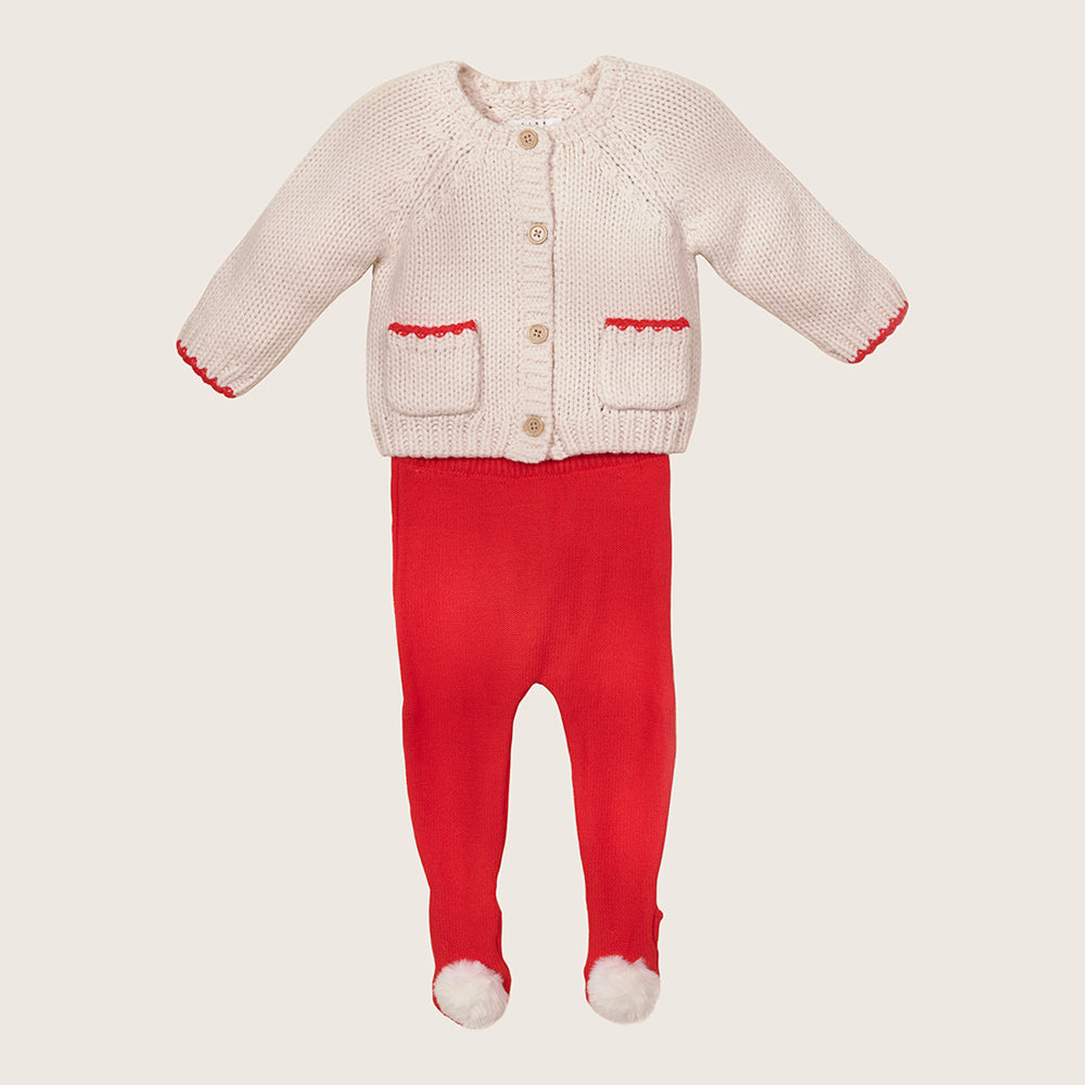 rise little earthling 2PC Cardigan & Legging Set BUHST42 - Red / 0-3m