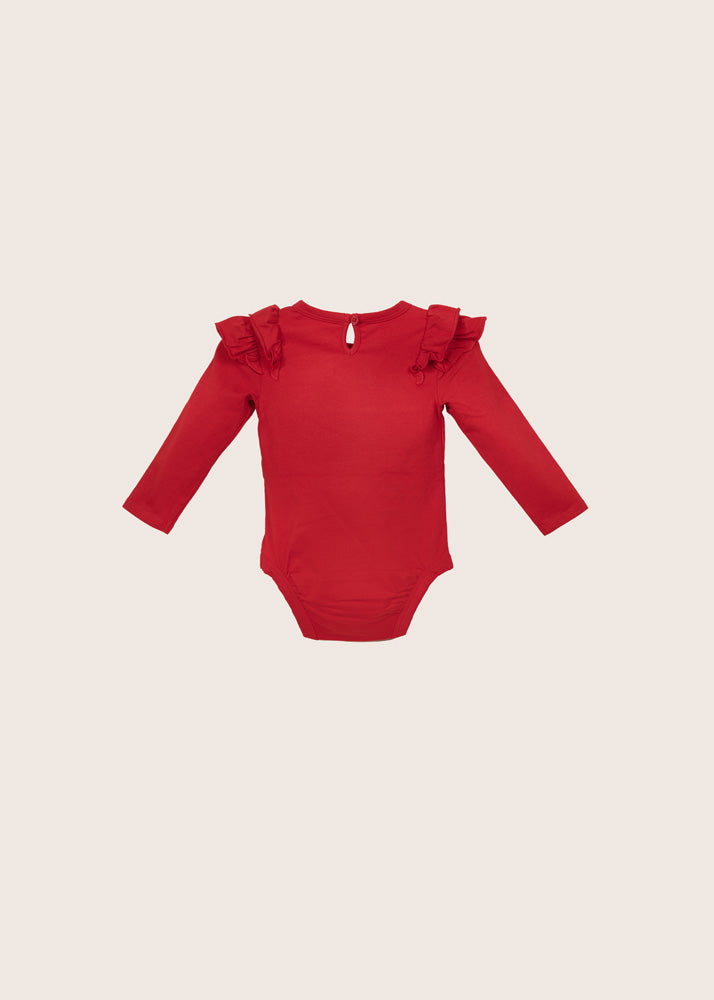 rise little earthling Ruffle Bodysuit - Red / 0-3m - Image 6