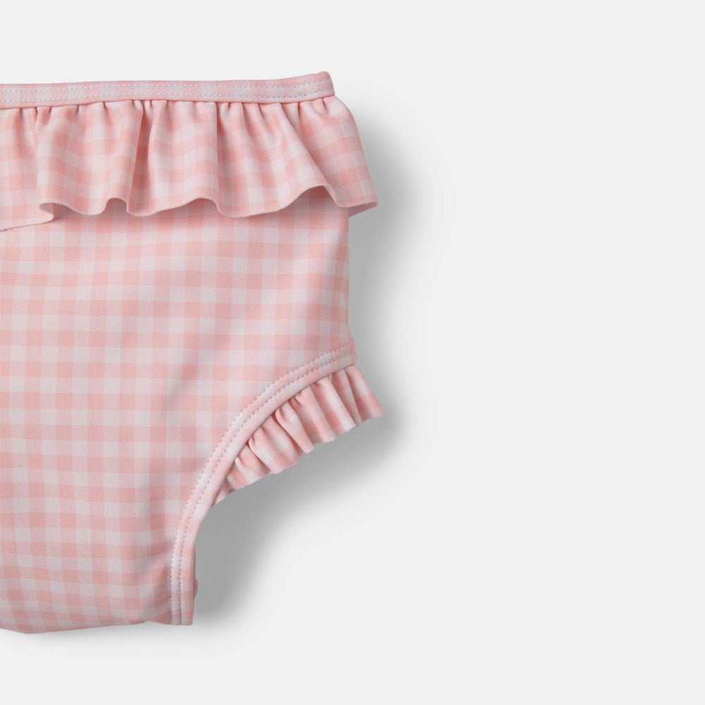 rise little earthling Ruffle Bow 2-pc Bathing Suit - Blue Fog Stripe / 0-6m - Image 3