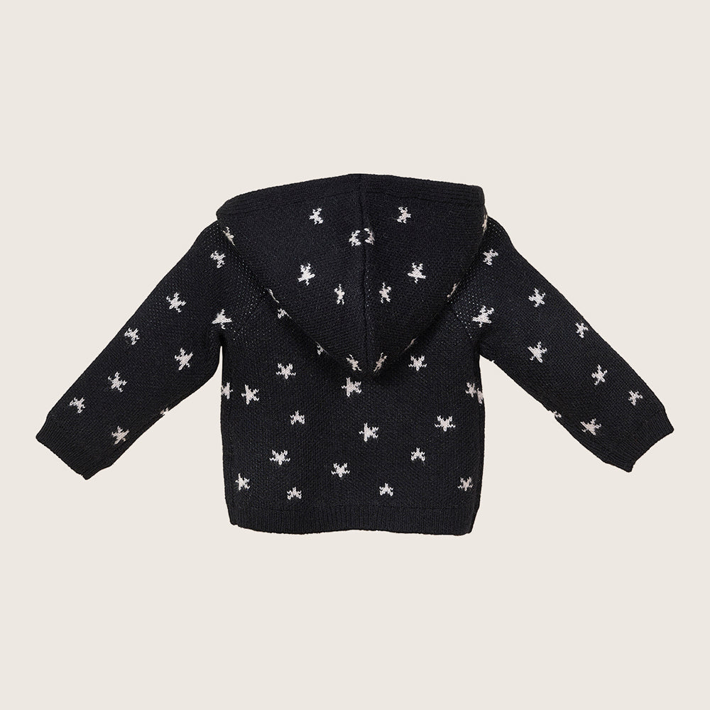 rise little earthling Hooded Jacquard Cardigan BBHSW03 - Anthracite Stars / 0-3m - Image 3