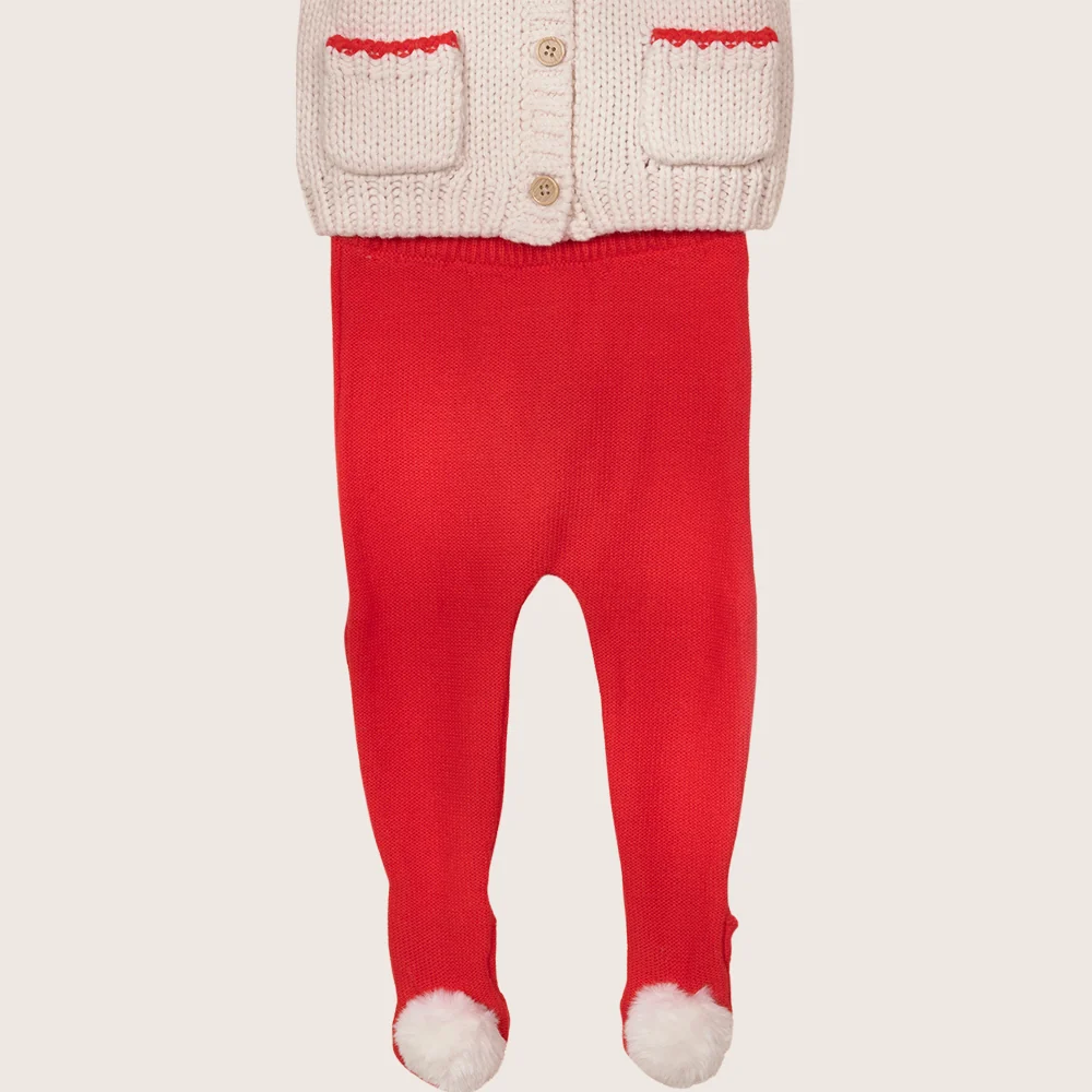 rise little earthling 2PC Cardigan & Legging Set BUHST42 - Red / 0-3m - Image 2